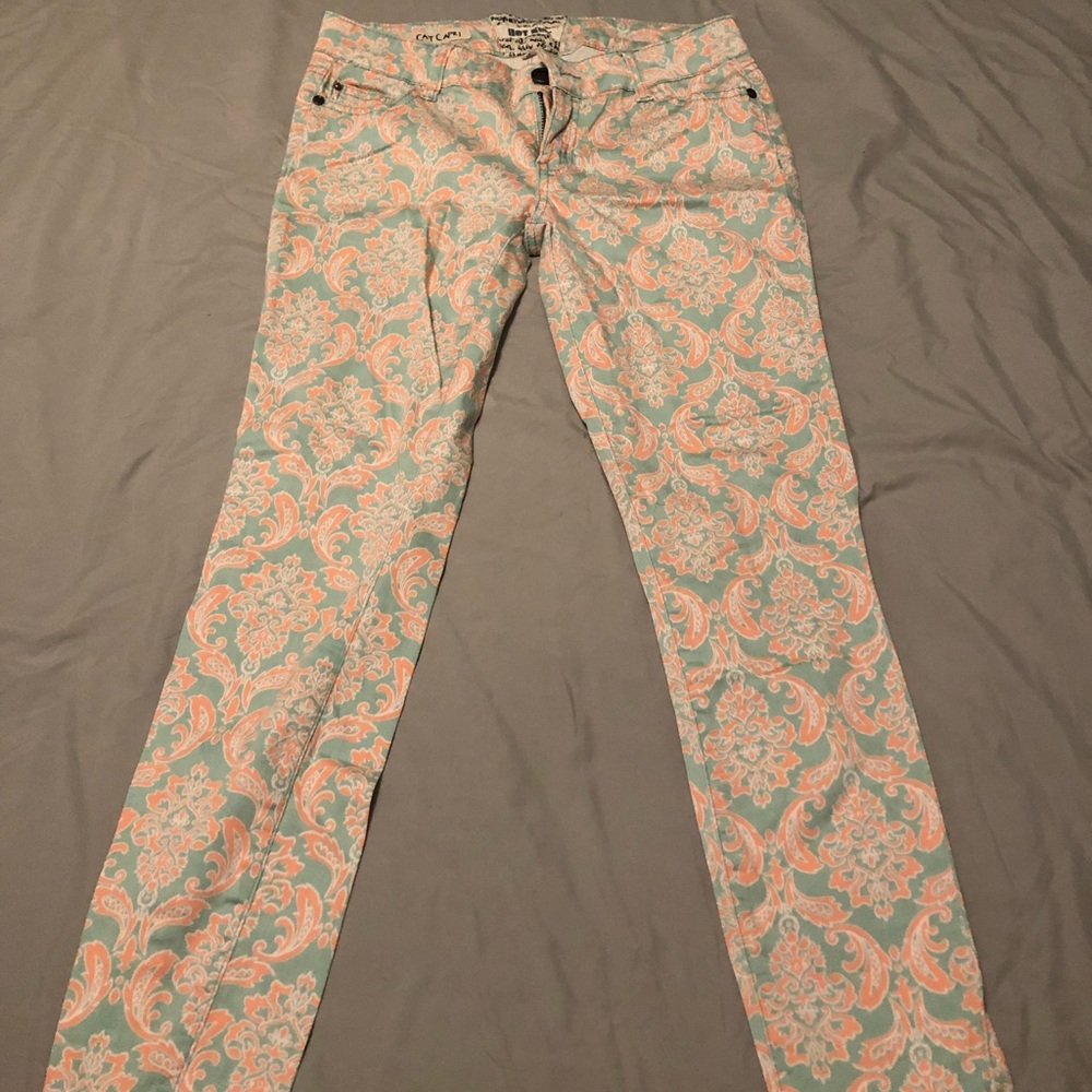 Blush and teal patterned pants